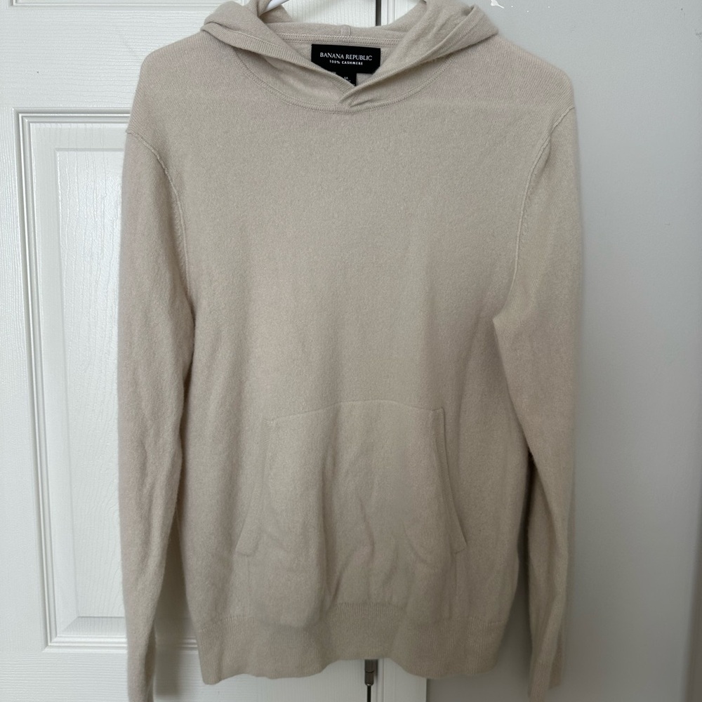 Banana Republic Men's Cashmere Cream Hoodie Sweater